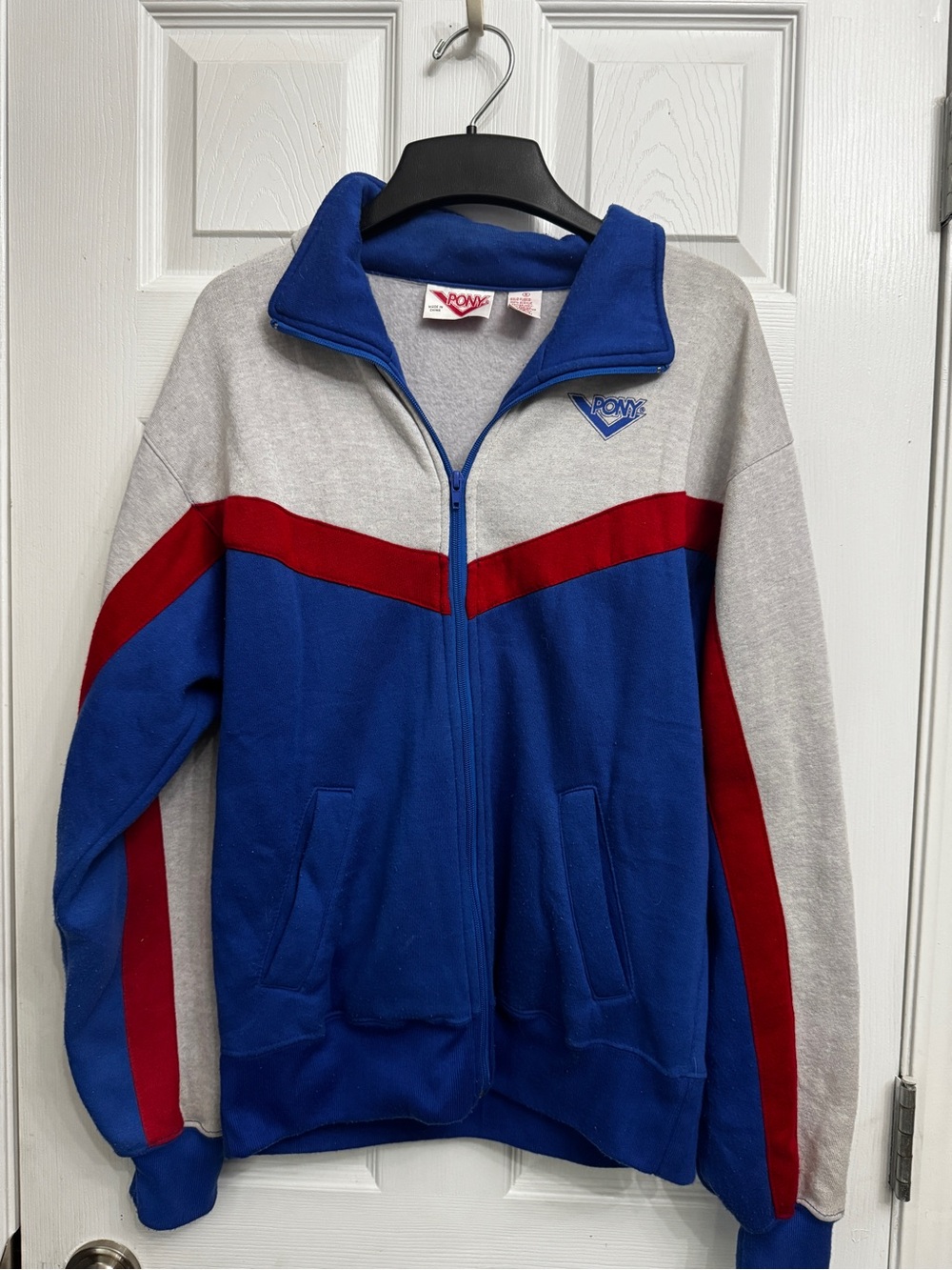 PONY Vintage, Blue, Gray & Red Zip-Up Track Jacket